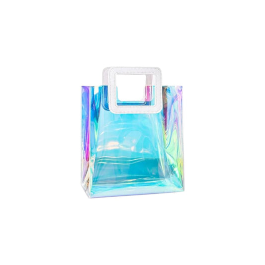 PVC Gift Tote Glossy Bag with Square Handle Iridescent 17x19cm