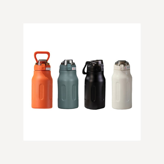 Stainless Steel Metal Thermos One-handed Opening Water Bottle with Lid and Straw