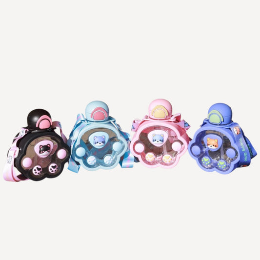 Plastic Cartoon Cat Paw Water Bottle with Mini Straw 520ml