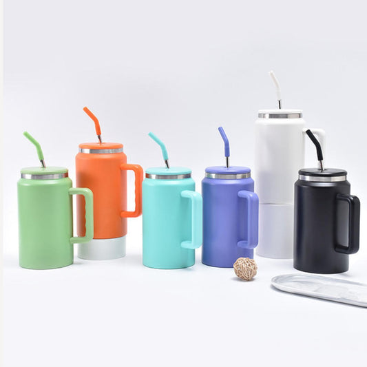 Stainless Steel Vacuum Insulated Car Thermos Cup with Straw 1400ml