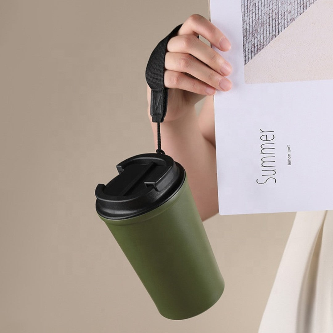 450ml Stainless Steel Insulated Mug Portable Rope Reusable With Seal Lid