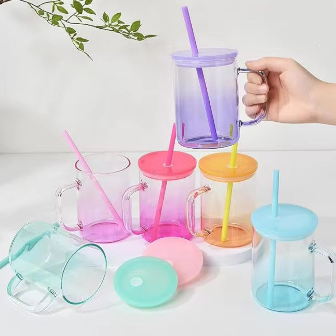High Borosilicate Glass Tumblers With Handle and Straw