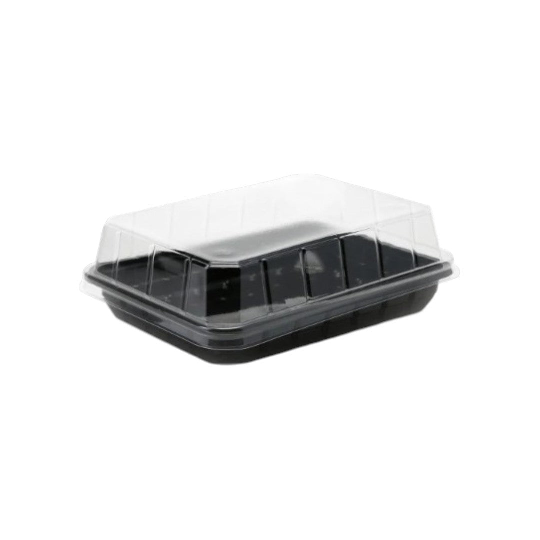 Sushi Lunch Meal Container Medium Tray Black Base with Clear Lid T271/L355 – 10Pack