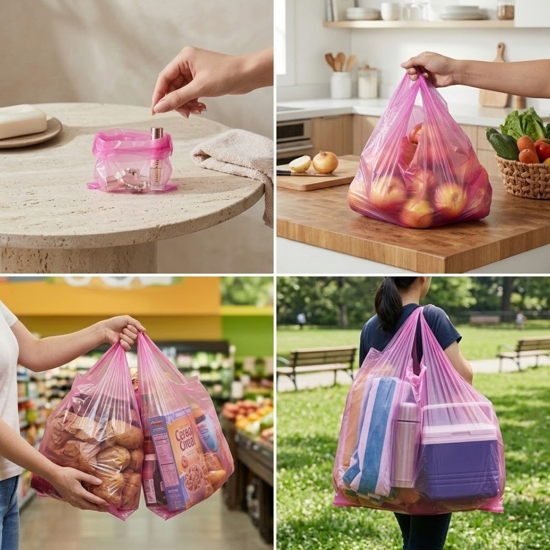 Reusable Pink Plastic Bags 100s