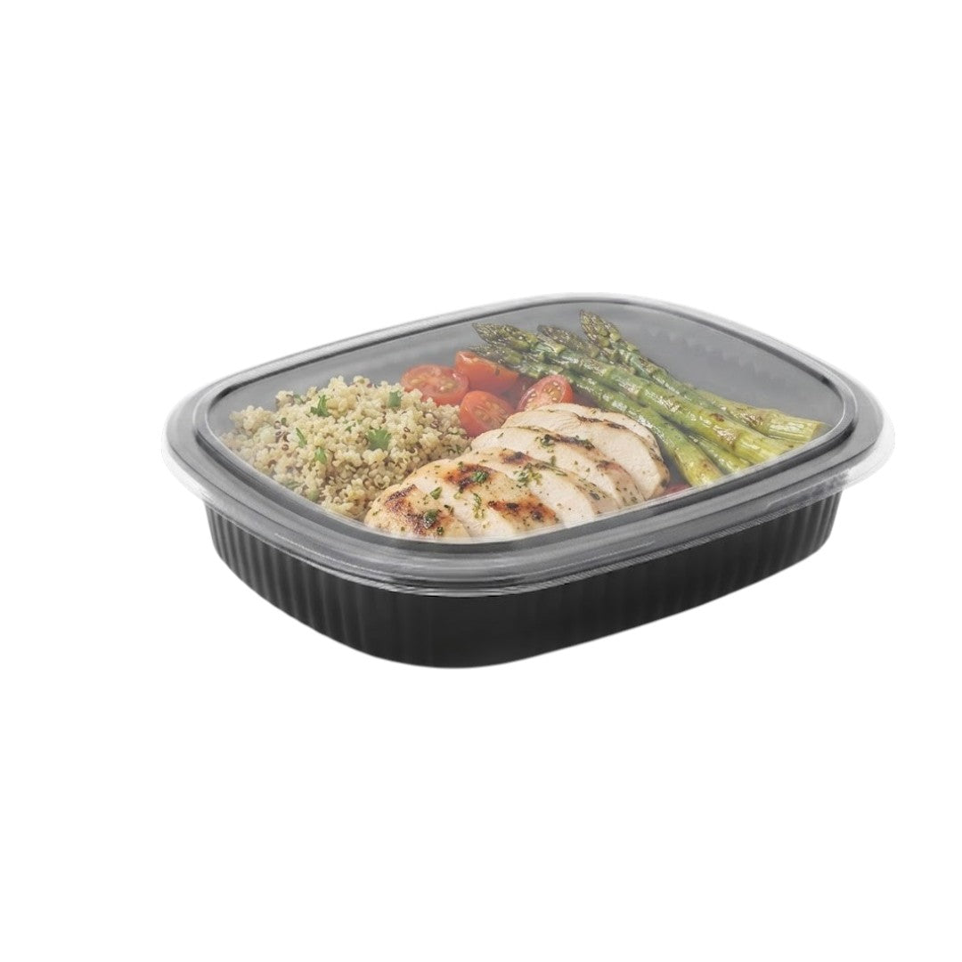Disposable Meal Tray with Black Base and Clear Lid – 5Pack