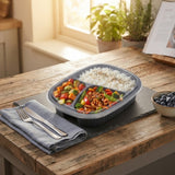 Disposable 3-Compartment Division Meal Tray M465 with Black Base and Clear Lid – 10 Pack