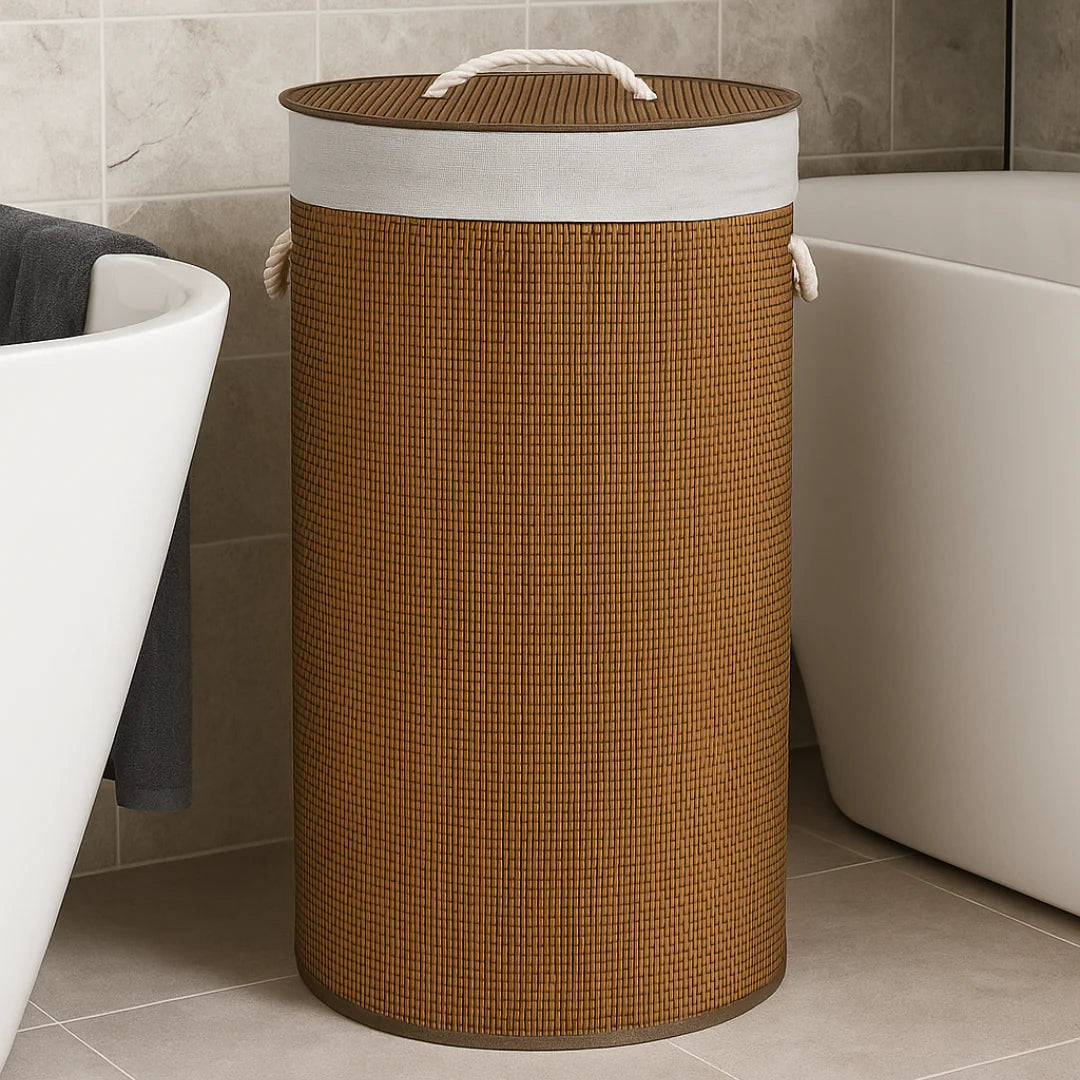 Bamboo Natural Laundry Bin With Lid 55Ltr
