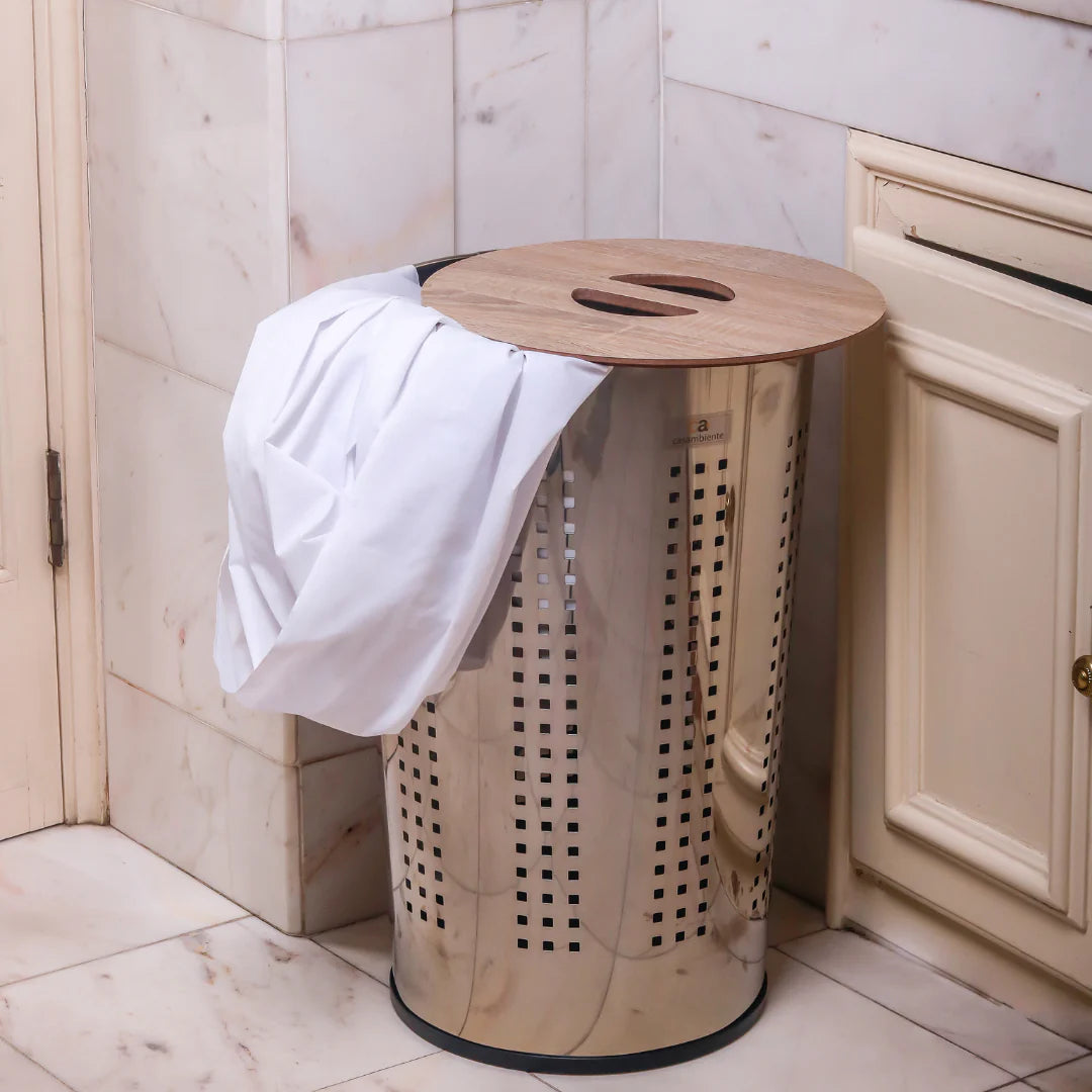 Laundry Bin With Wooden Lid