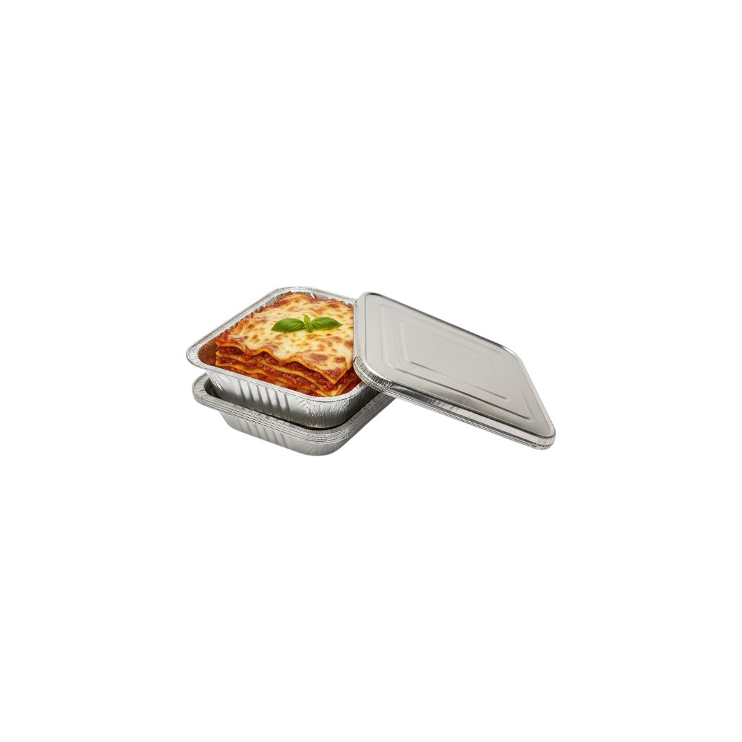 Aluminum Foil Takeaway Container Disposable Serving Tray 4011P with Poly PVC Lid Card Lid 8071P 1pc