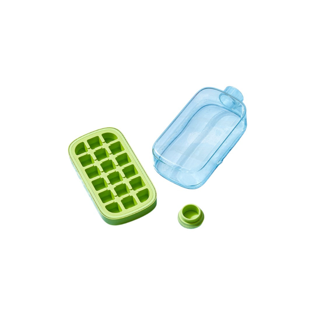 Reusable Ice Cube Tray Storage Box and Water Bottle Maker with Strap-on Straw