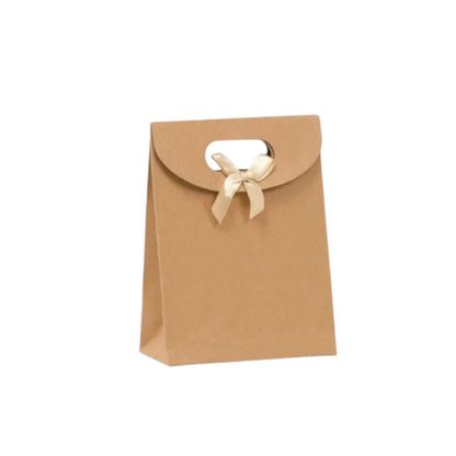 Kraft Paper Gift Bag Die Cut Handle with Bow Ribbon