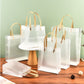 PVC Plastic Frosted Landscape Reusable Gift Bag with Brown Strip Handle