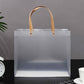 PVC Plastic Frosted Landscape Reusable Gift Bag with Brown Strip Handle