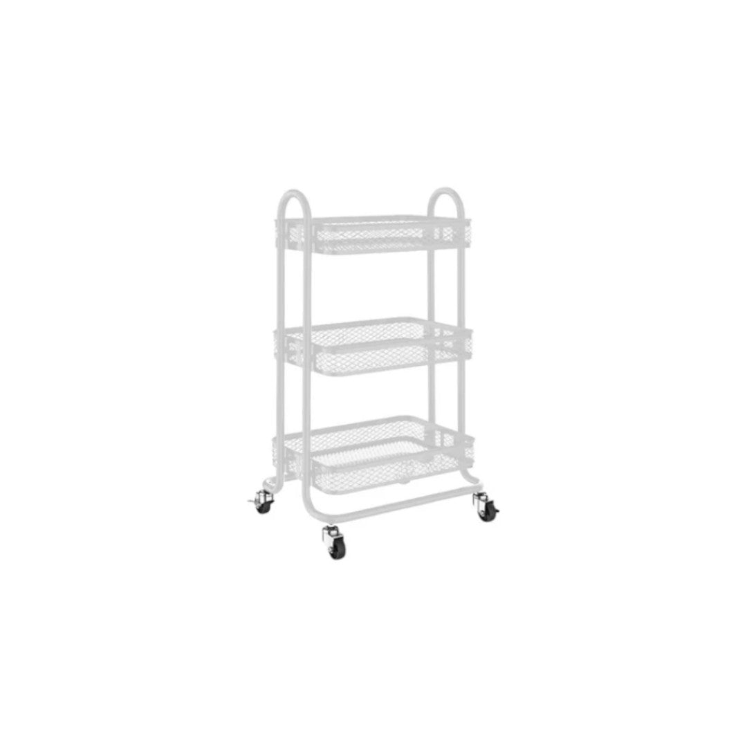 Storage Rack  White Wire Mesh 3 Shelves On A Metal Frame with Casters 450x345×790mm