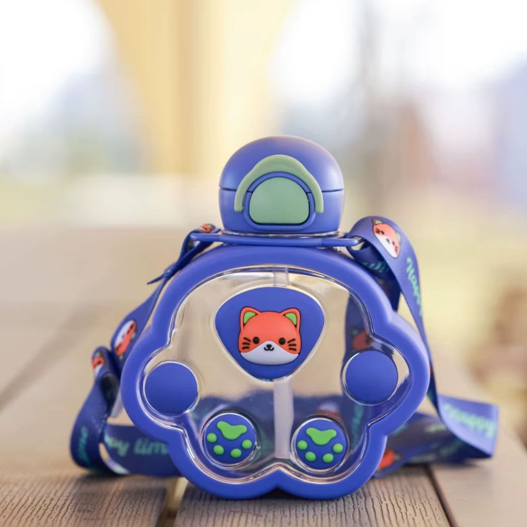 Plastic Cartoon Cat Paw Water Bottle with Mini Straw 520ml