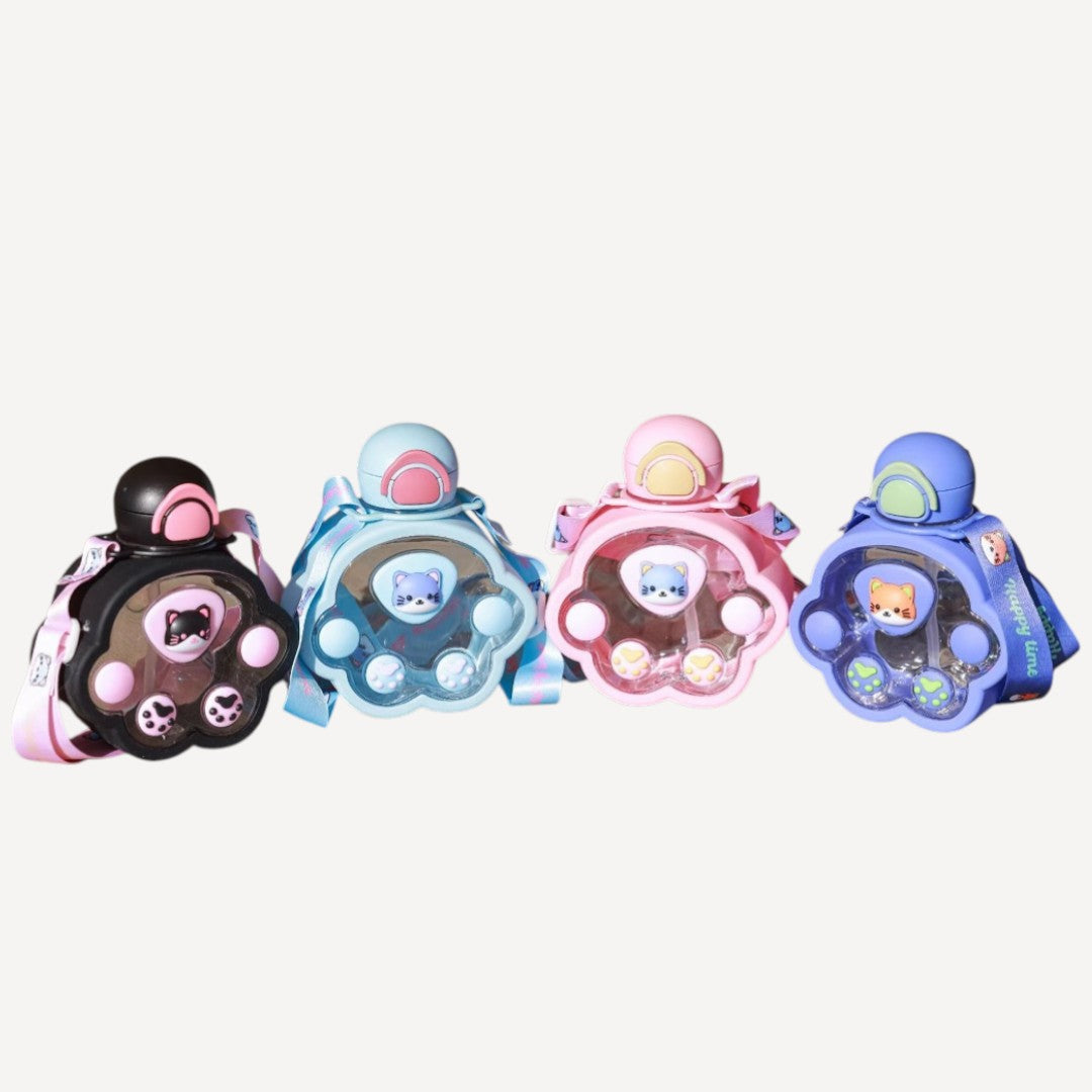 Plastic Cartoon Cat Paw Water Bottle with Mini Straw 520ml