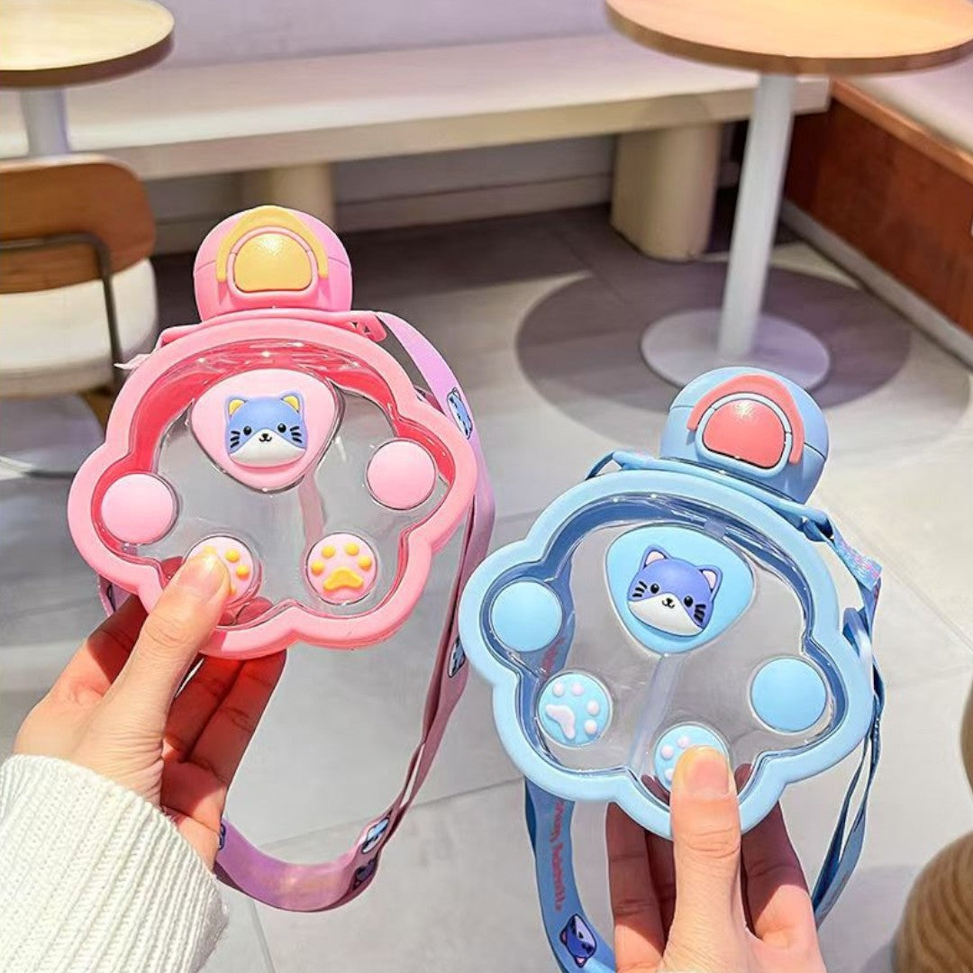 Plastic Cartoon Cat Paw Water Bottle with Mini Straw 520ml