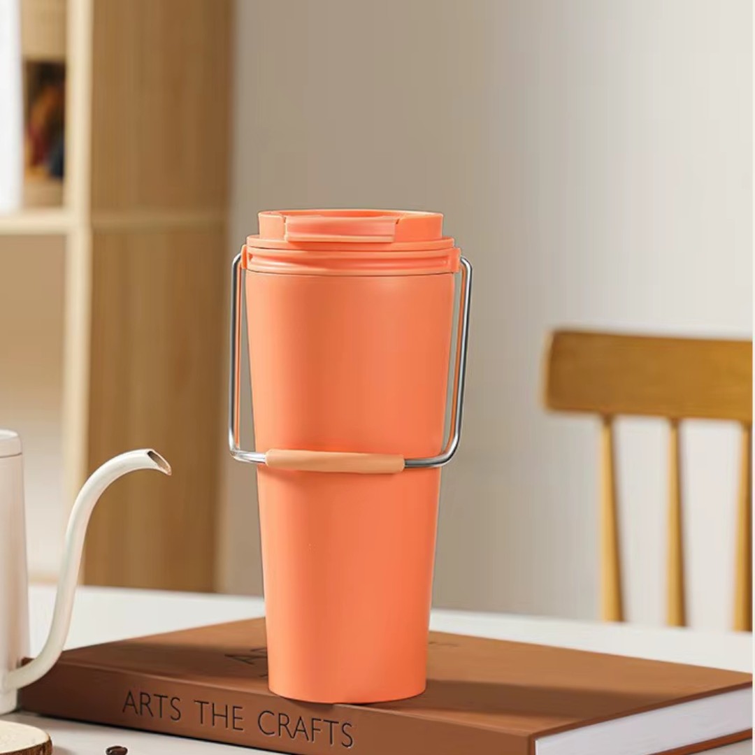 600ml Coffee Mug Double Wall Stainless Steel Travel Mug with Handle and Lid