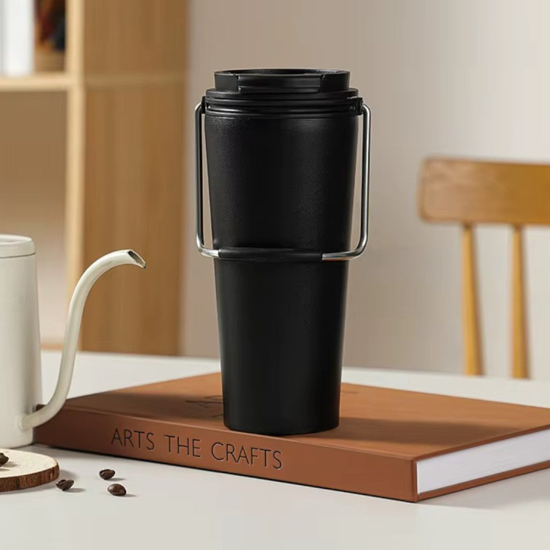 600ml Coffee Mug Double Wall Stainless Steel Travel Mug with Handle and Lid