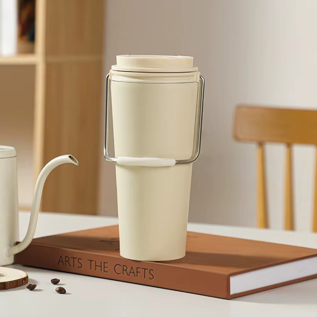 600ml Coffee Mug Double Wall Stainless Steel Travel Mug with Handle and Lid