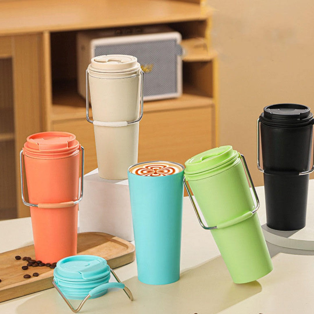 600ml Coffee Mug Double Wall Stainless Steel Travel Mug with Handle and Lid