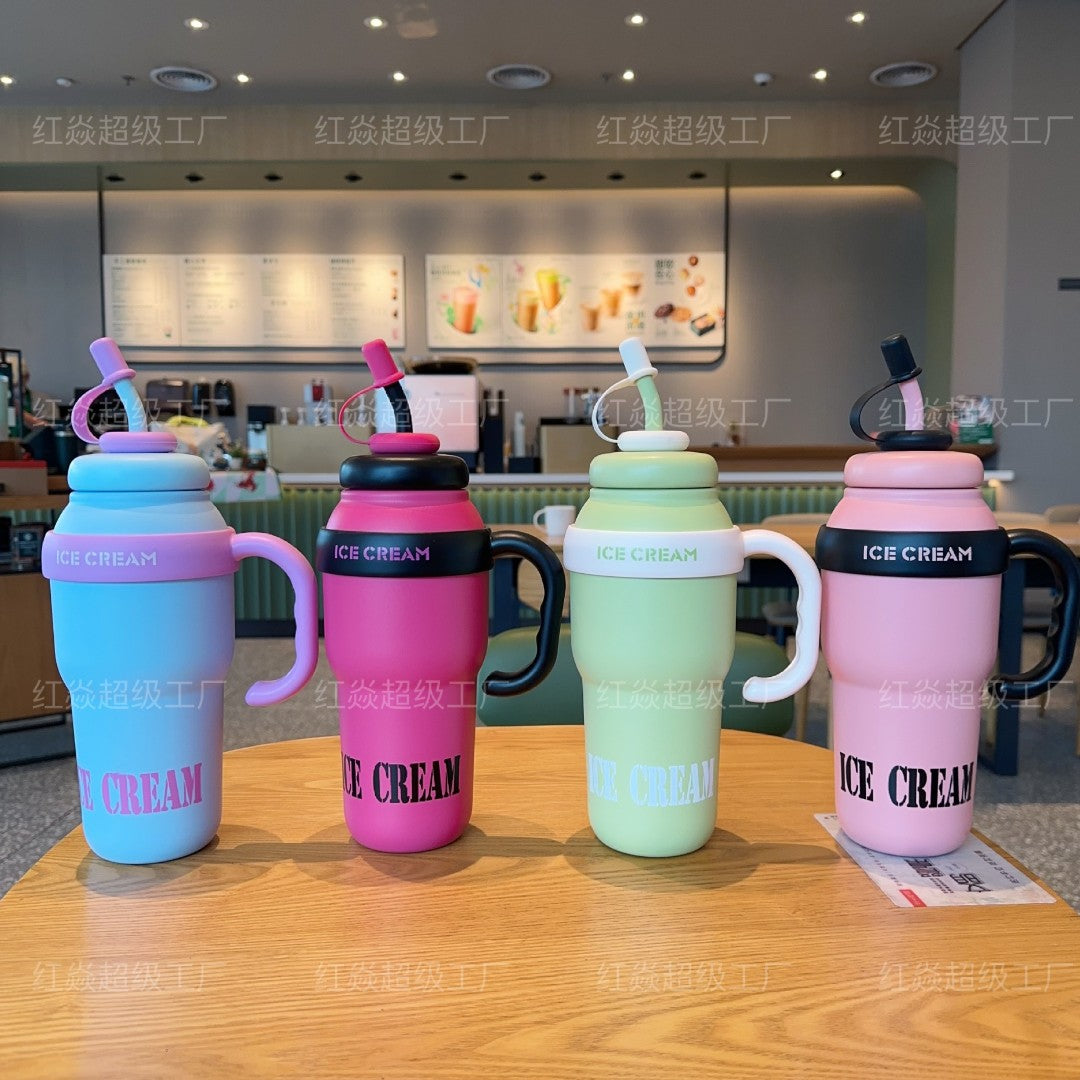 Stainless Steel Water Tumbler with Handle and Straw