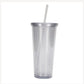 650ML Clear Plastic Double Wall Reusable With Flat Lid Double Layer Straw