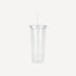 650ML Clear Plastic Double Wall Reusable With Flat Lid Double Layer Straw