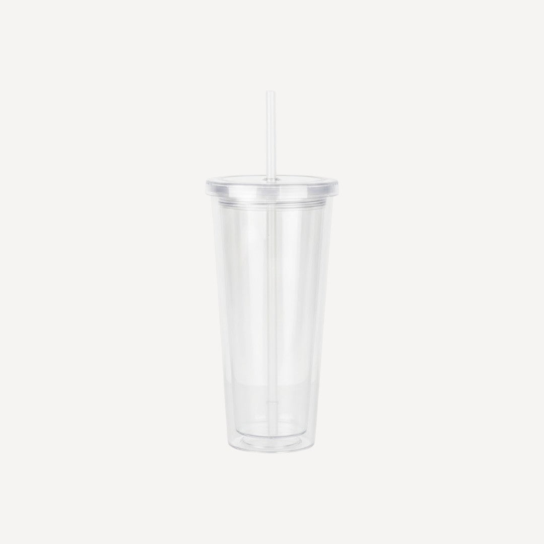650ML Clear Plastic Double Wall Reusable With Flat Lid Double Layer Straw