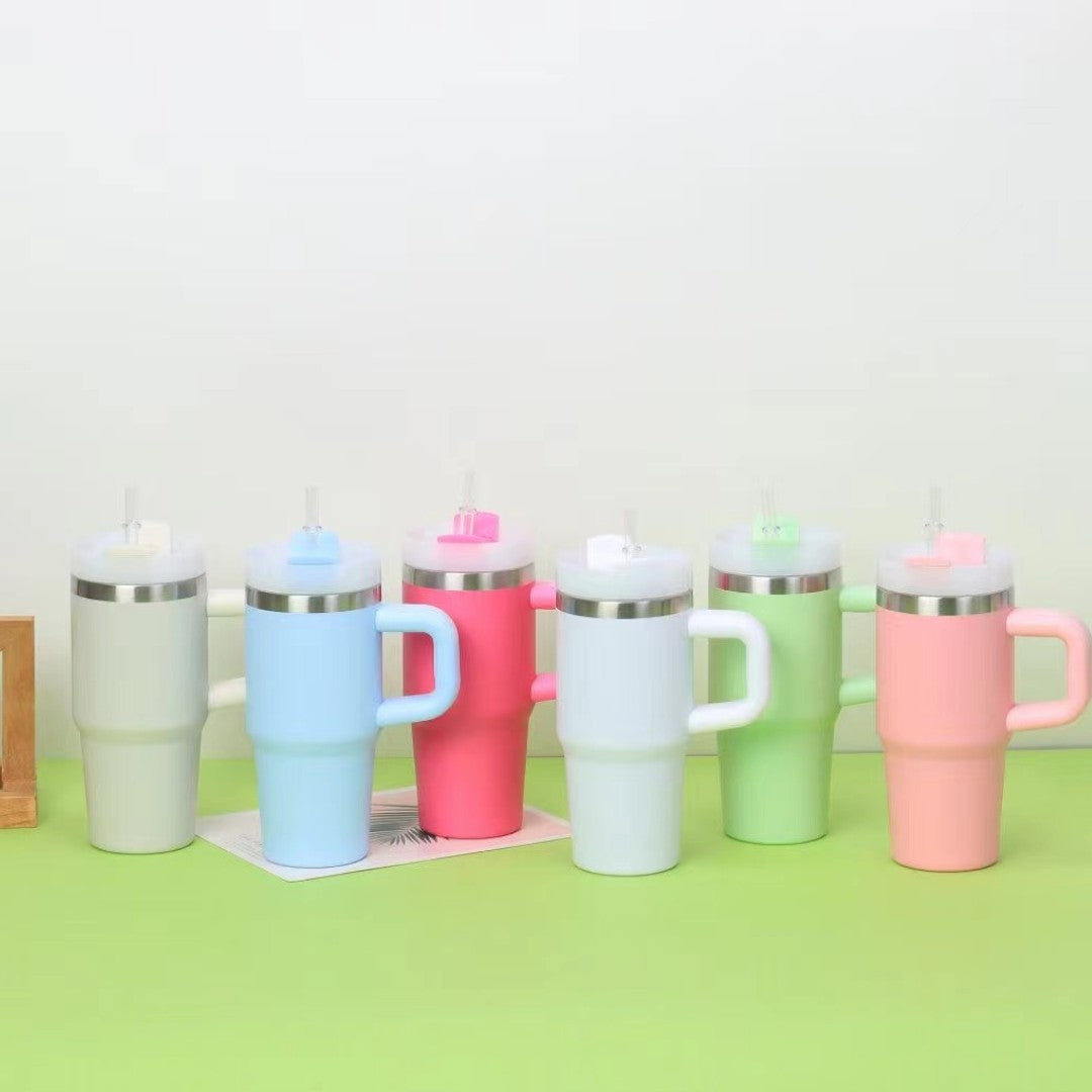 410ml Stainless Steel Mini Colored Tumblers with Handle and Straw