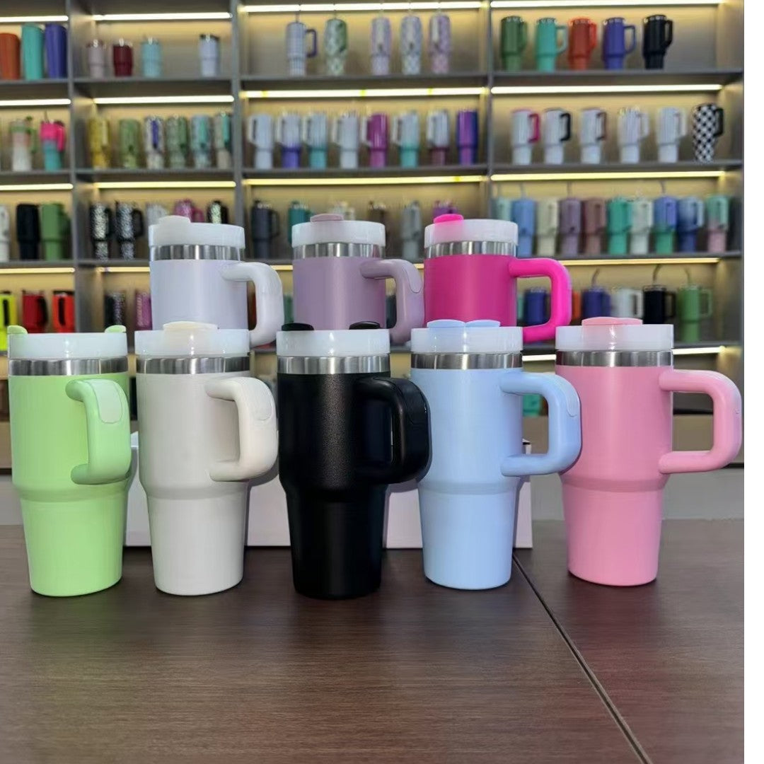 410ml Stainless Steel Mini Colored Tumblers with Handle and Straw