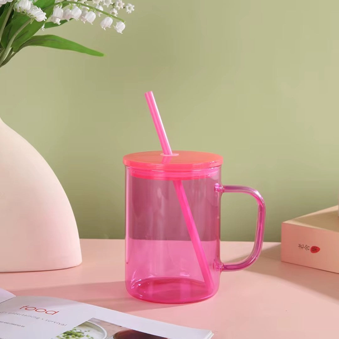 High Borosilicate Glass Tumblers With Handle and Straw