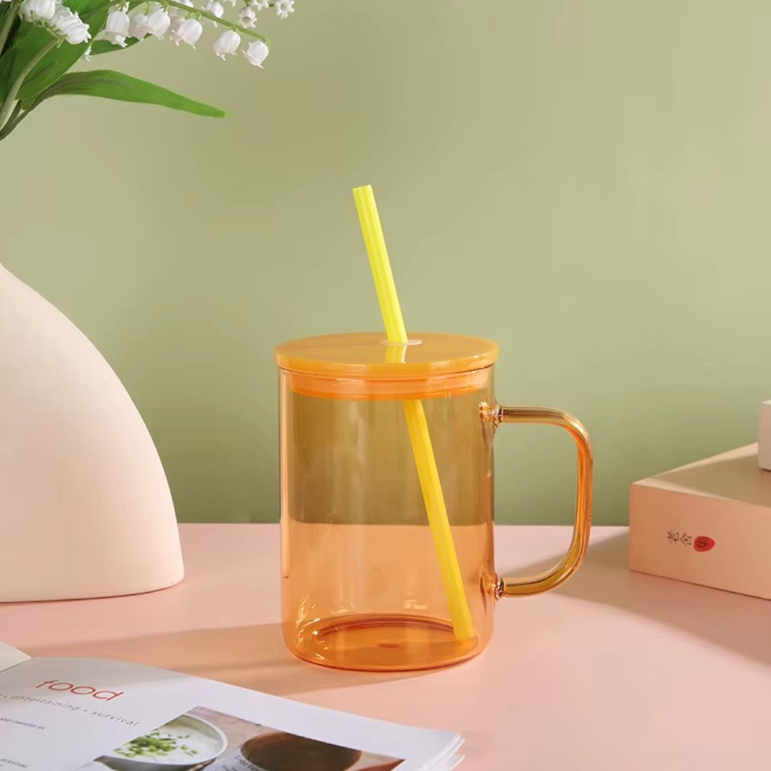 High Borosilicate Glass Tumblers With Handle and Straw