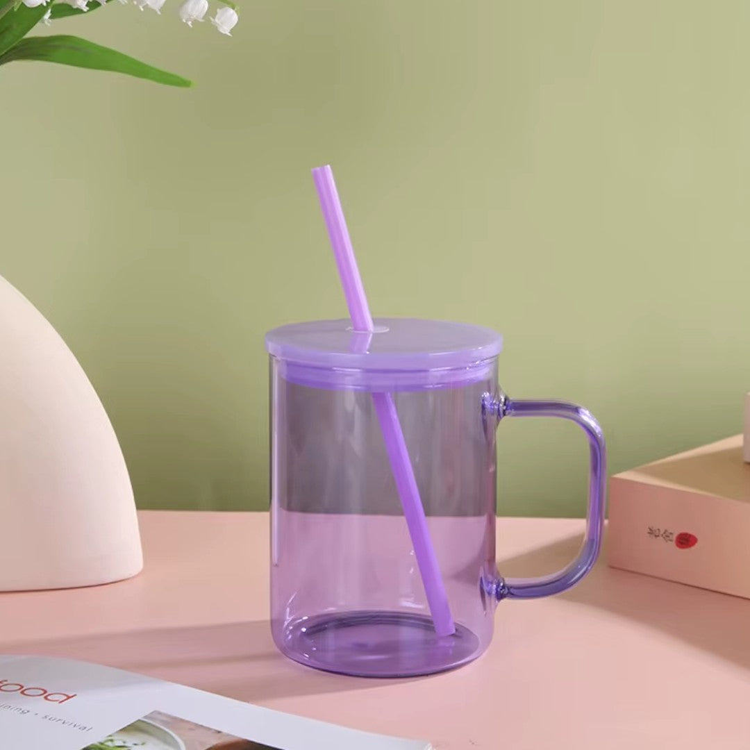 High Borosilicate Glass Tumblers With Handle and Straw