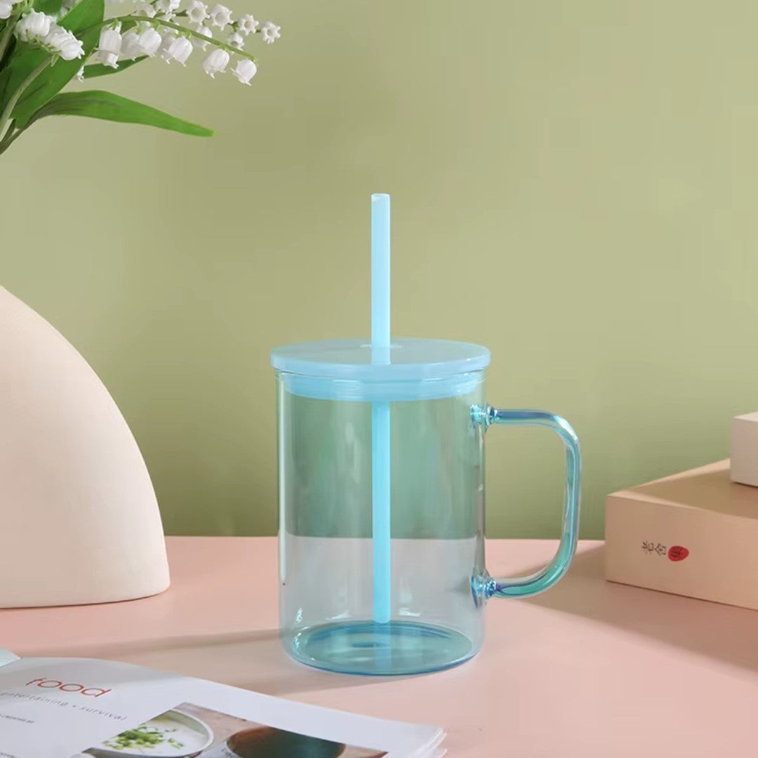 High Borosilicate Glass Tumblers With Handle and Straw