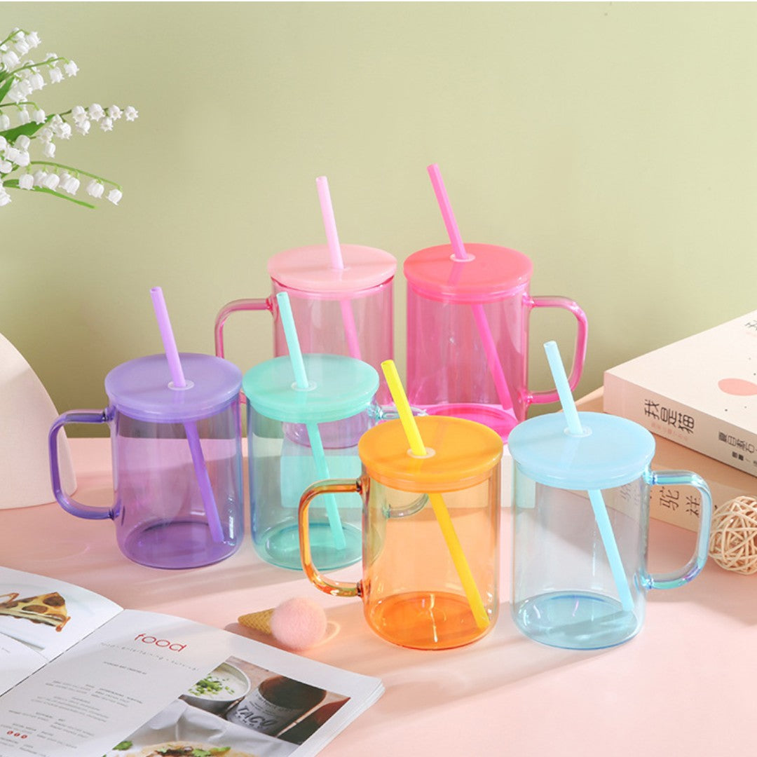 High Borosilicate Glass Tumblers With Handle and Straw