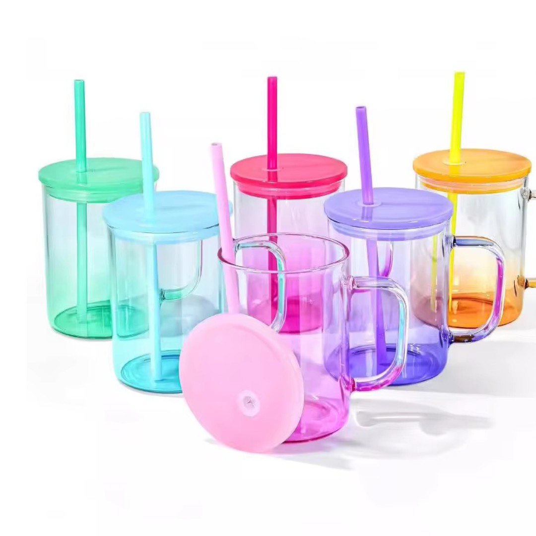 High Borosilicate Glass Tumblers With Handle and Straw