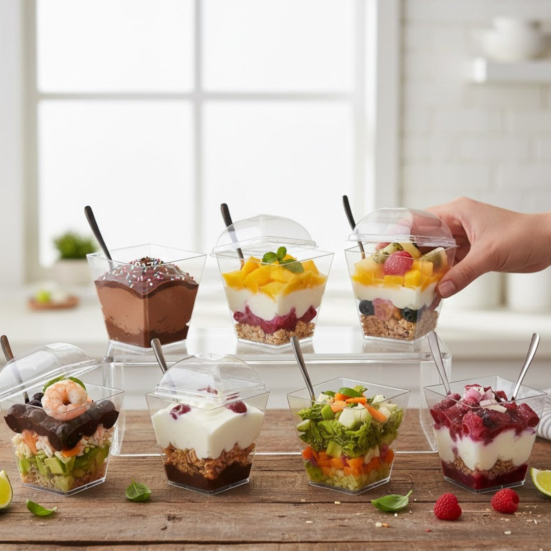 Acrylic Mini Dessert Cup 210ml with Lid 40pack