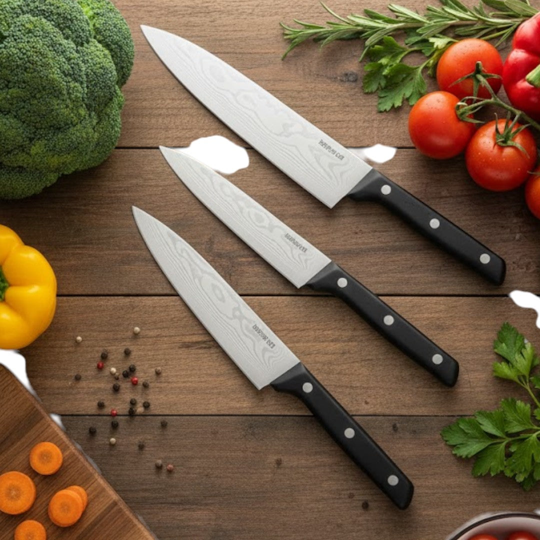 3 Set Bergner Chef Knives Stainless Steel Damascus