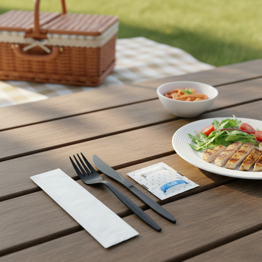 Disposable Black Cutlery Set 25pack