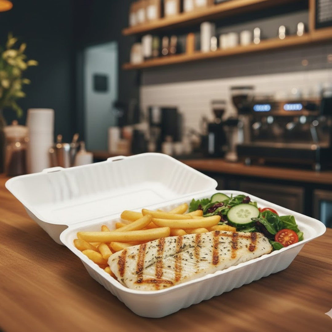 Biodegradable Bagasse Takeaway Lunchbox Clamshell 1000ml 10pack