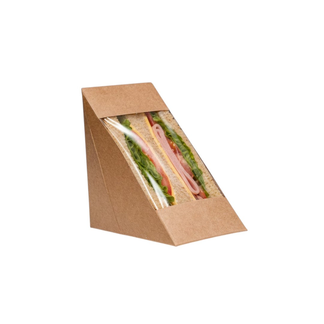 Kraft Sandwich Wedge Box Large 4 Slice with PLA Window 50pack