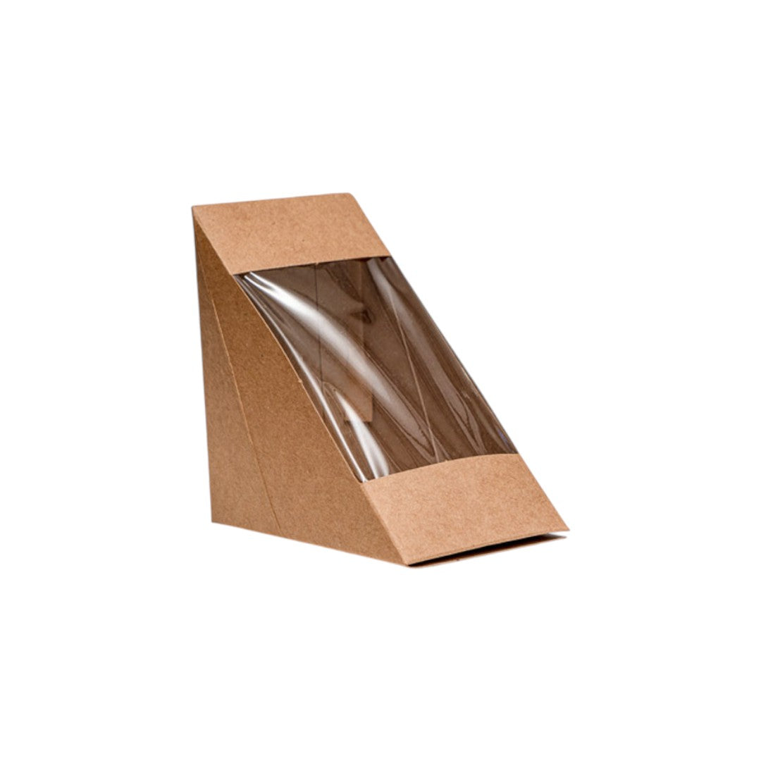 Kraft Sandwich Wedge Box Large 4 Slice with PLA Window 50pack