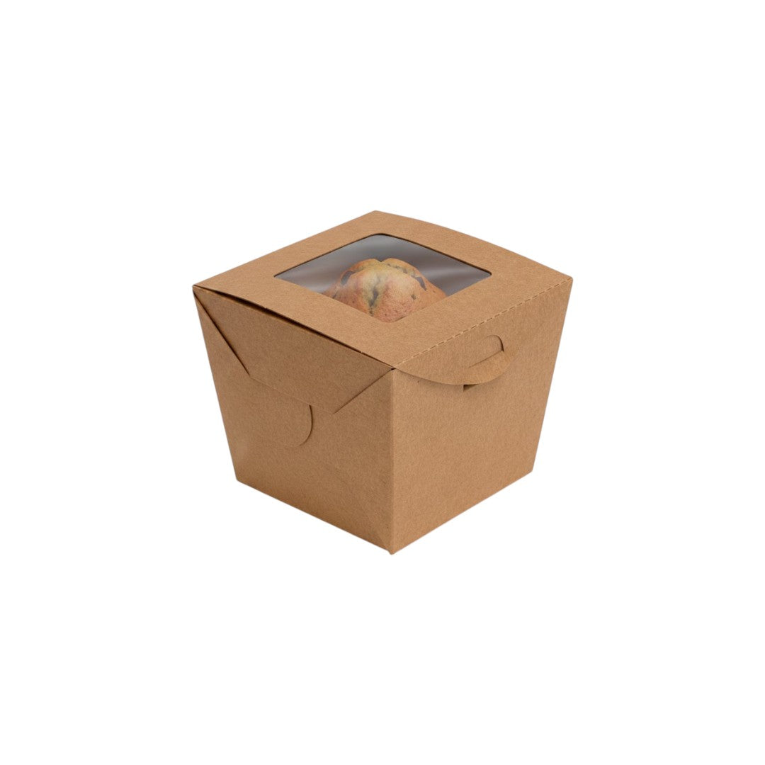 Kraft Muffin Box with Window 80x80x80mm - 50pack