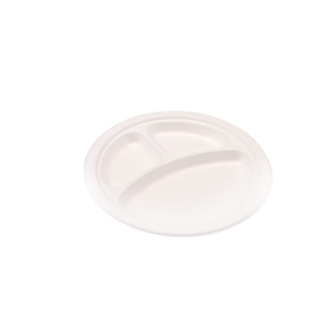 Biodegradable Three Division Round Plate 25cm 1pc