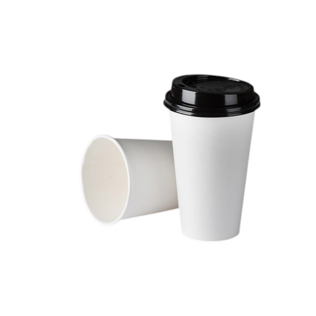 250ml Disposable Coffee Cups Single Wall White and Black Sip Lid 5Pack