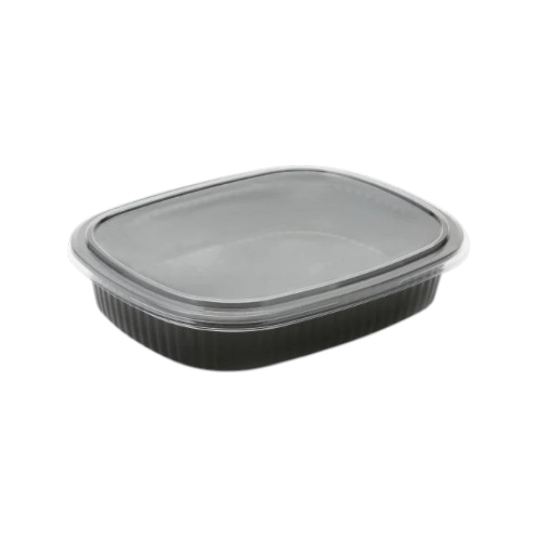 Disposable Meal Tray with Black Base and Clear Lid – 5Pack