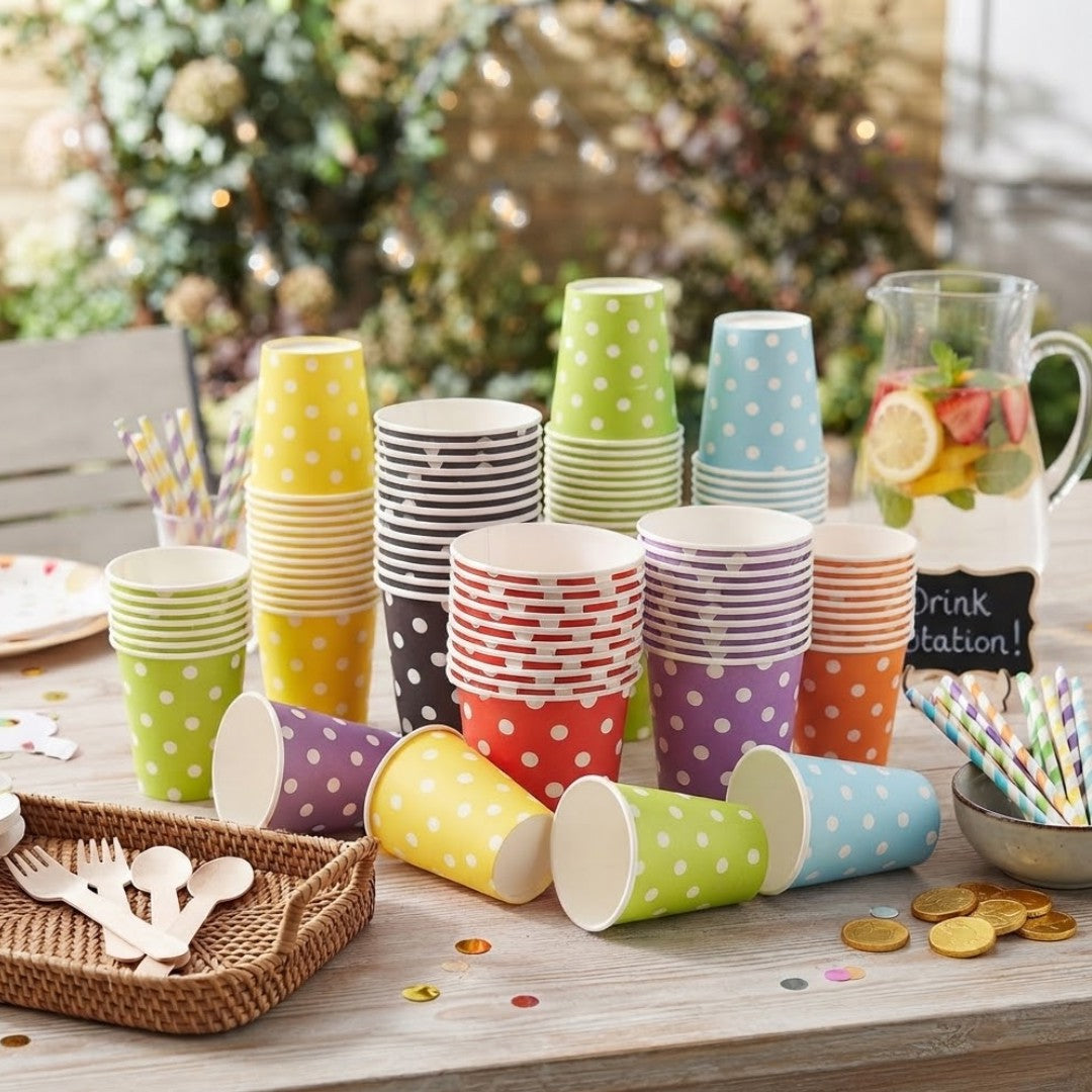 Disposable Party Paper Cups Polka Dots 250ml 10pcs