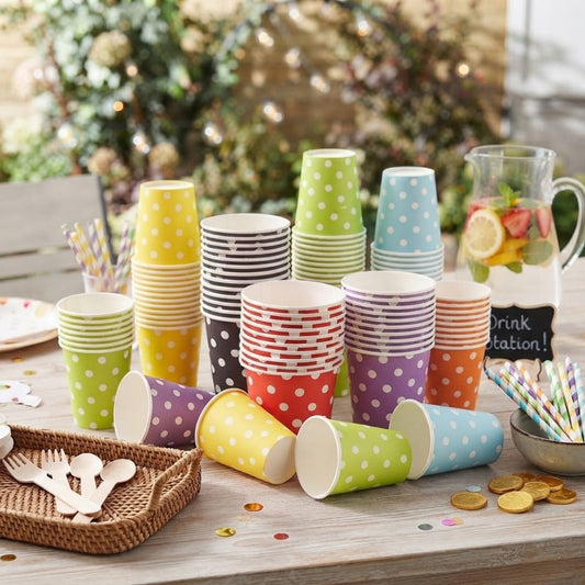 Disposable Party Paper Cups Polka Dots 250ml 10pcs