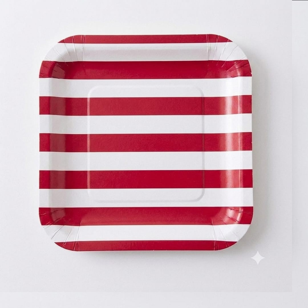Disposable Party Paper Plate with Stripe Design 8pcs